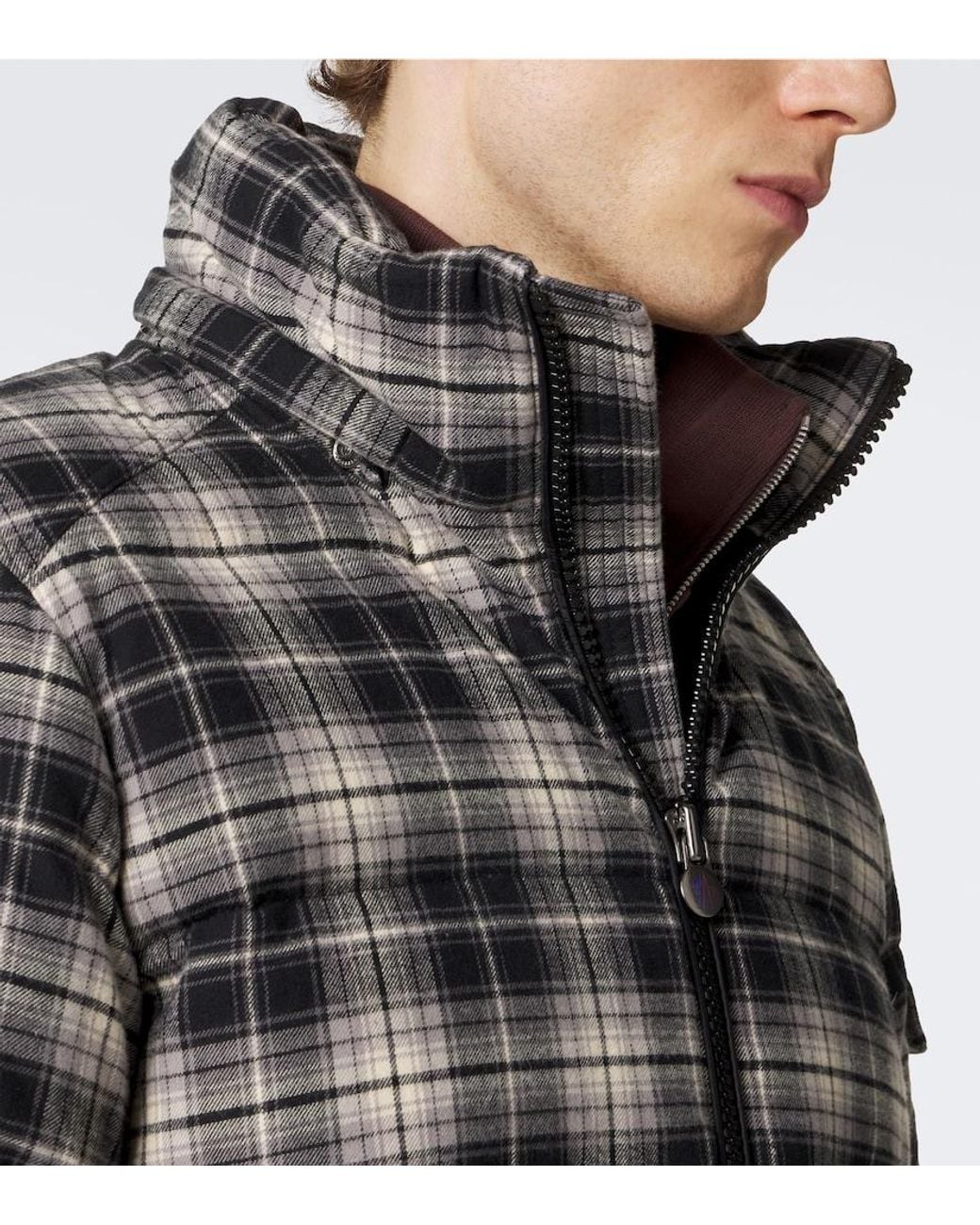 Moncler Black Airor Checked Cotton Flannel Down Jacket for men