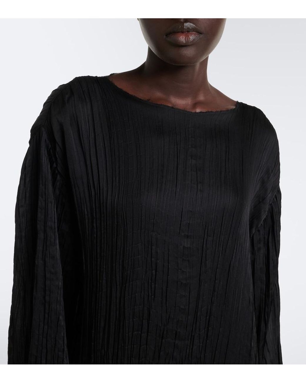 The Row Black Joma Pleated Silk Midi Dress