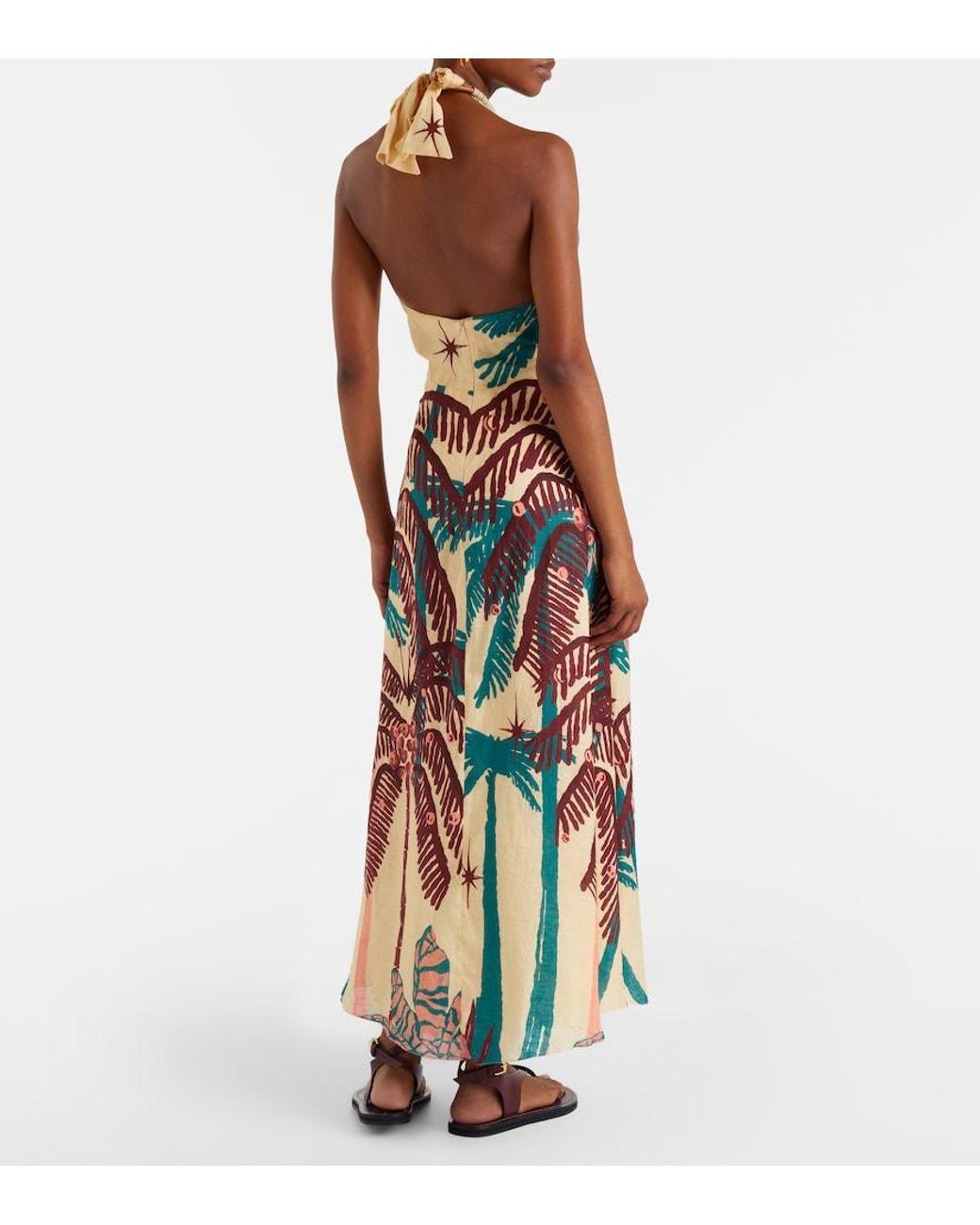 Johanna Ortiz White Floral Linen Midi Dress