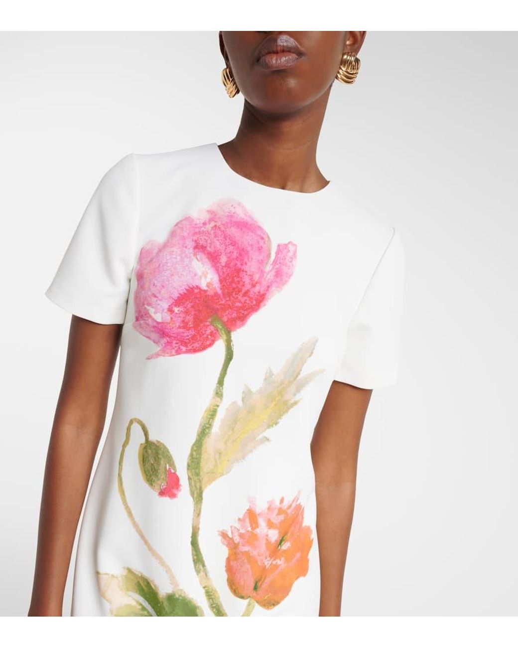 Vestido Midi De Crepe Floral Carolina Herrera de color White