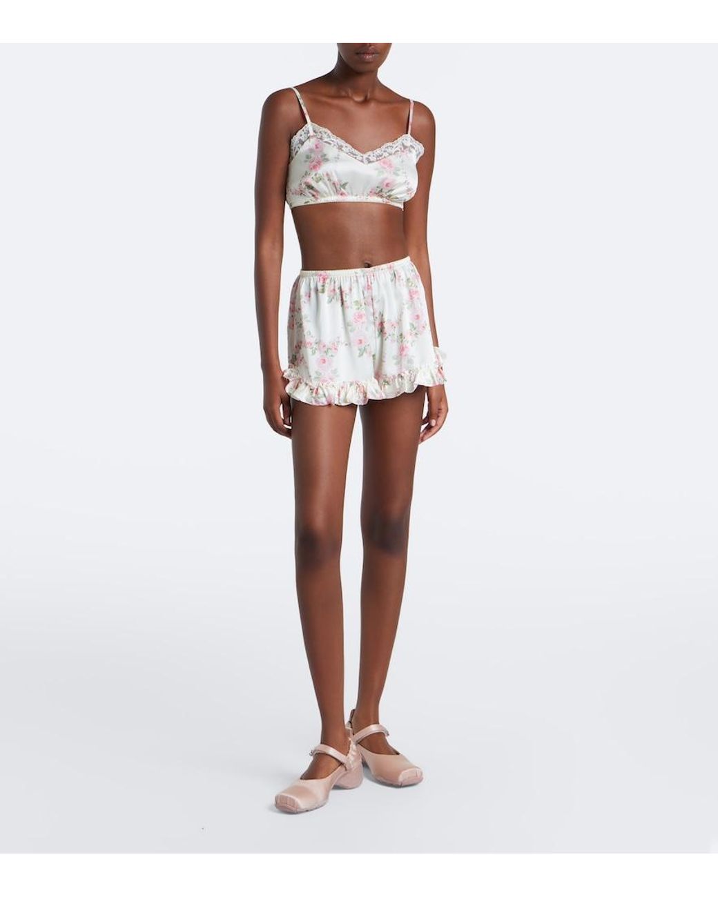 Simone Rocha White Floral Lace-Trimmed Satin Bralette