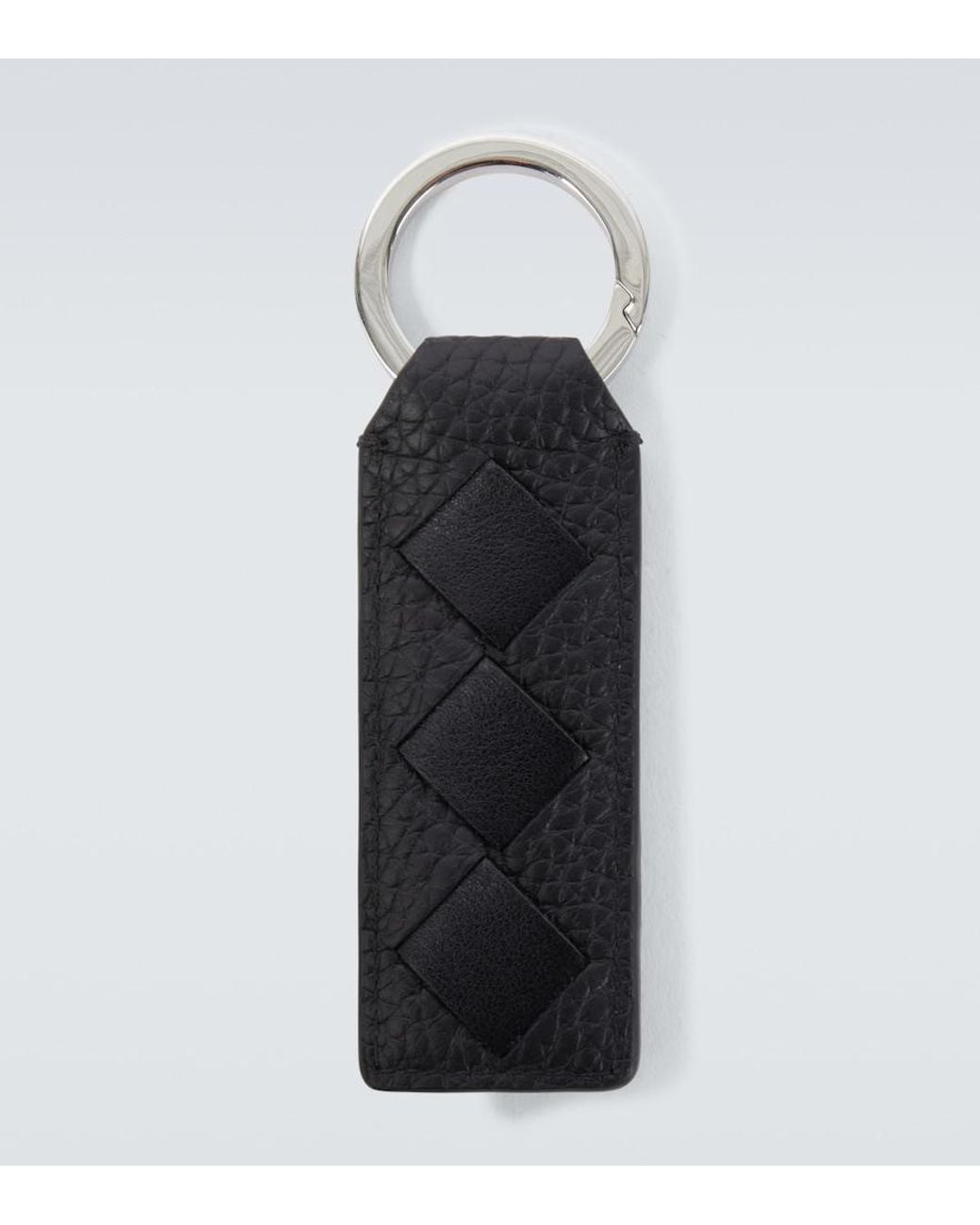 Bottega Veneta Black Intrecciato Leather Keychain for men