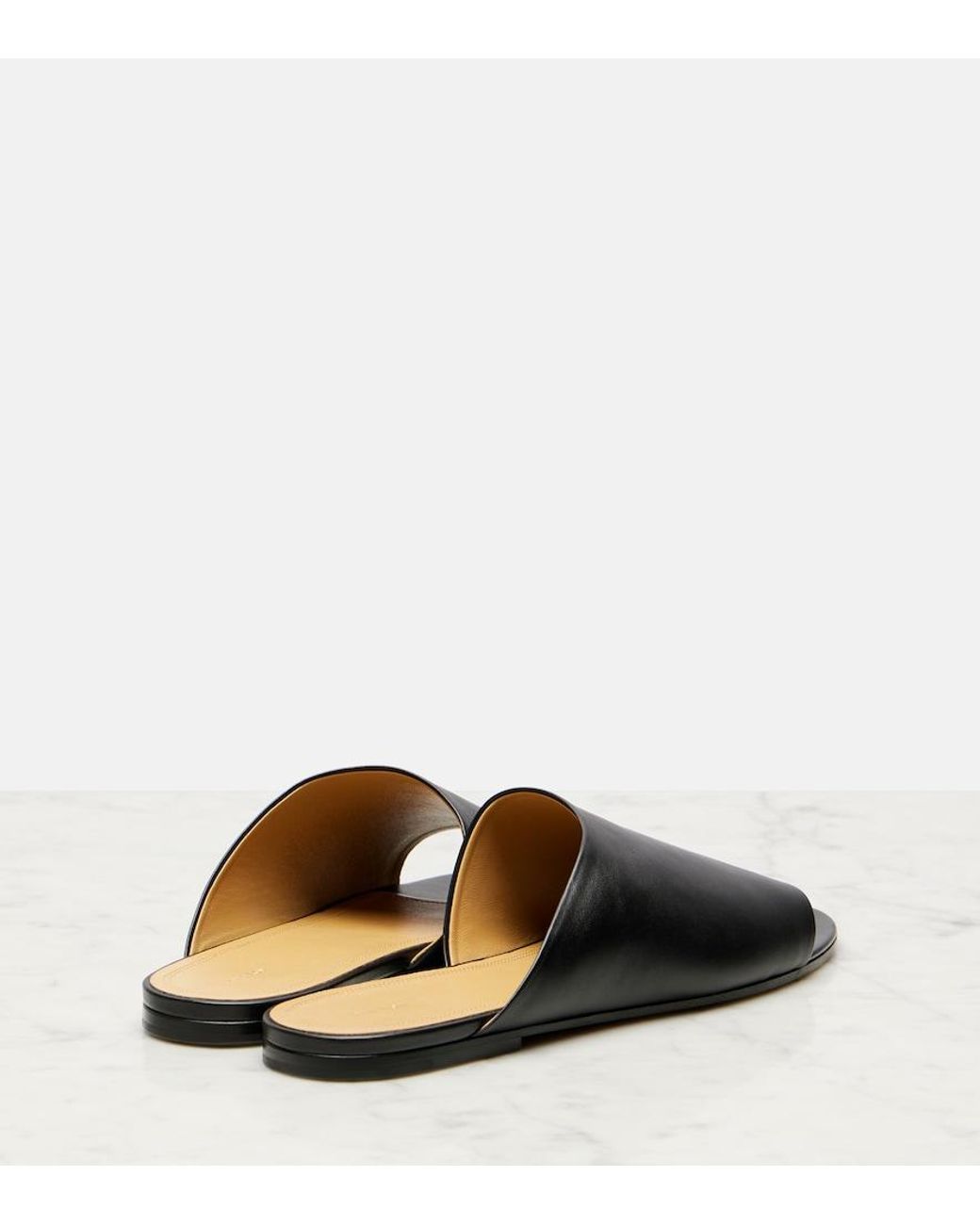 The Row Black Signum Leather Slides