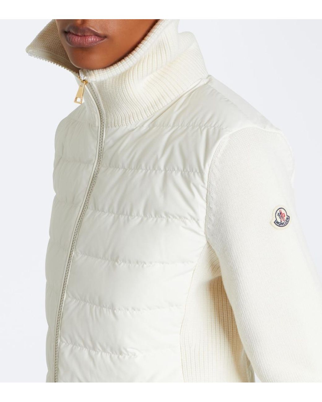 Moncler White Down-Paneled Virgin Wool Cardigan