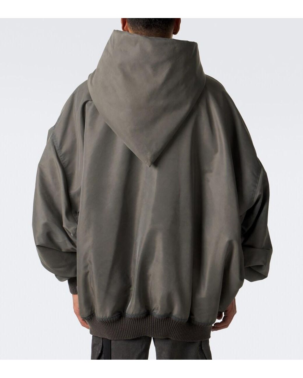 Rick Owens Gray Mountain Hun Satin Hooded Jacket for men