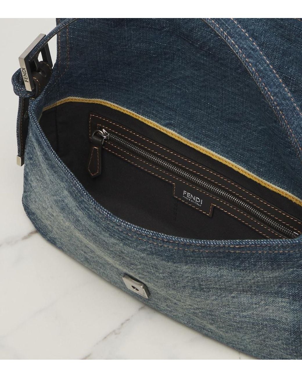 Fendi Blue Baguette 26424 Small Denim Shoulder Bag