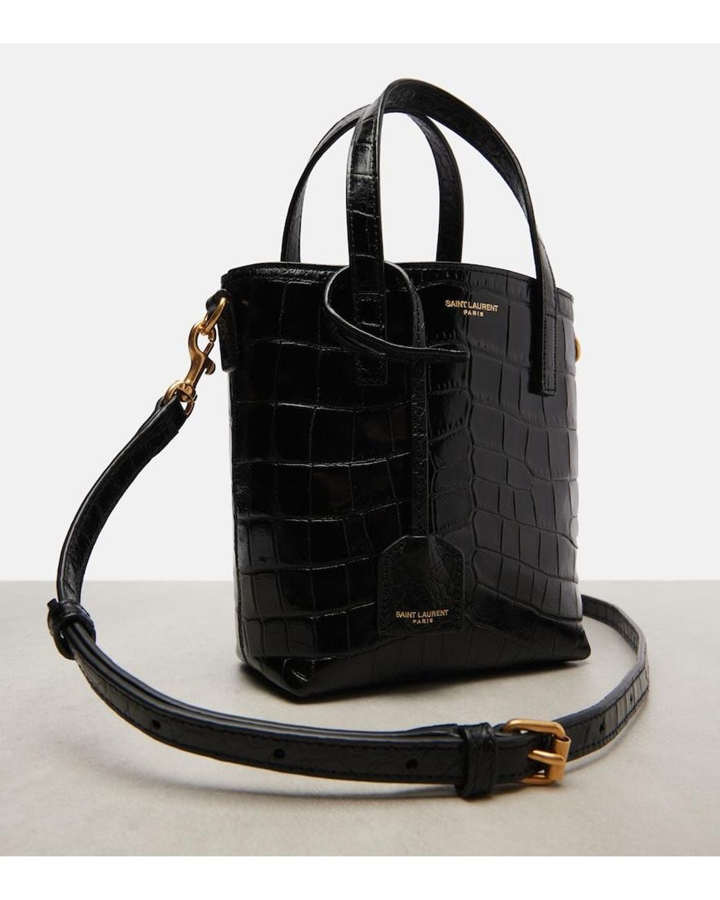 Saint Laurent Black Mini Toy Croc-Embossed Tote Bag