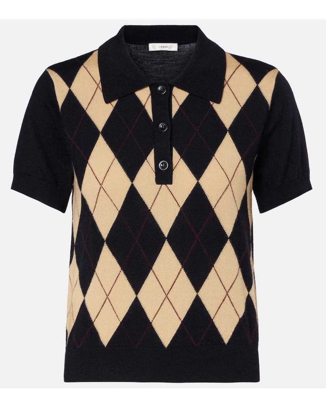 FRAME Black Argyle Wool Polo Shirt