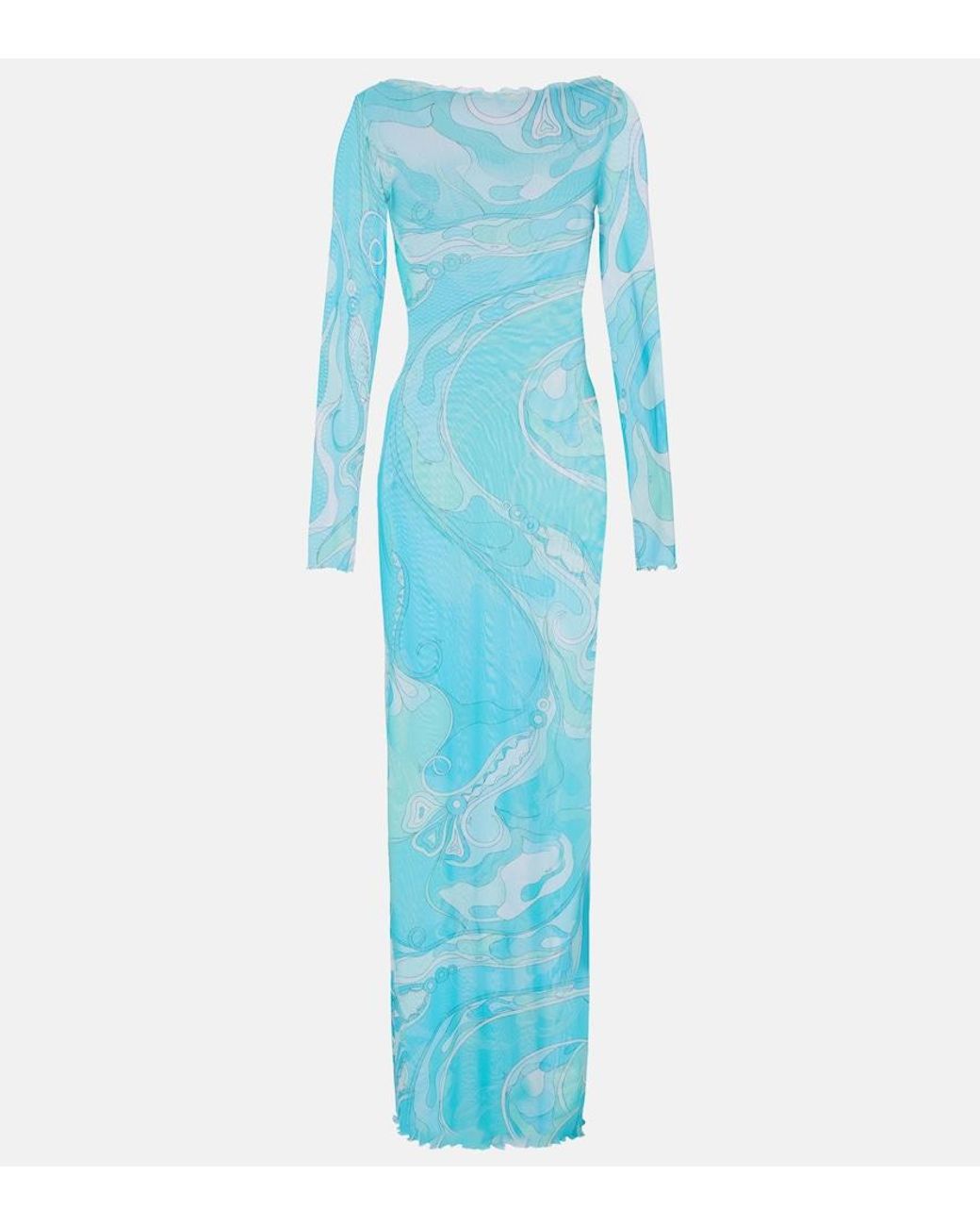 Emilio Pucci Blue Orchidee Sheer Maxi Dress