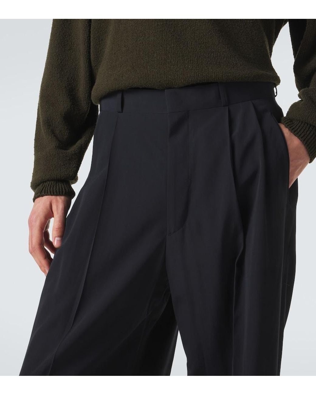 A.PRESSE Blue Wool-Blend Wide-Leg Pants for men