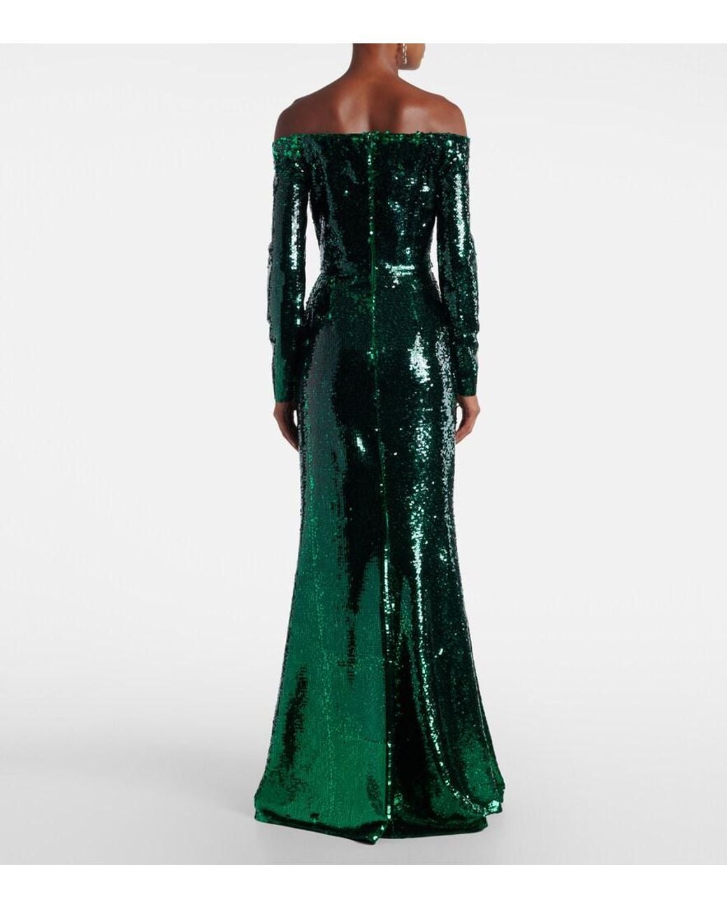 Elie Saab Green Sequined Off-Shoulder Gown