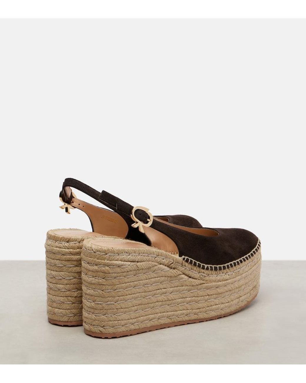 Gianvito Rossi Brown Suede Slingback Espadrille Wedges