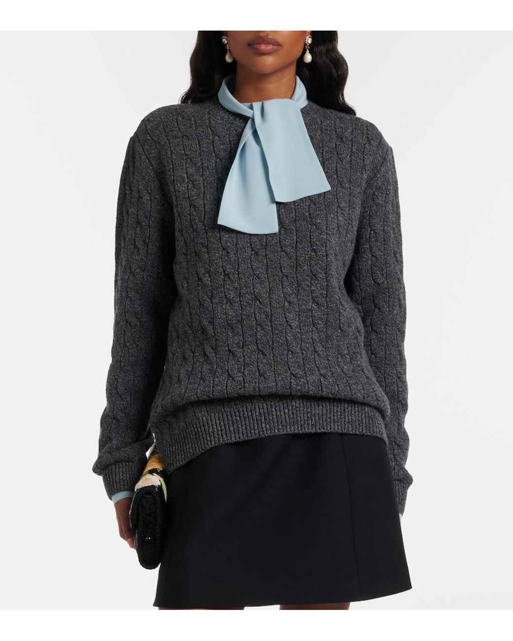 Valentino Garavani Gray Cable-Knit Virgin Wool Mouline Sweater