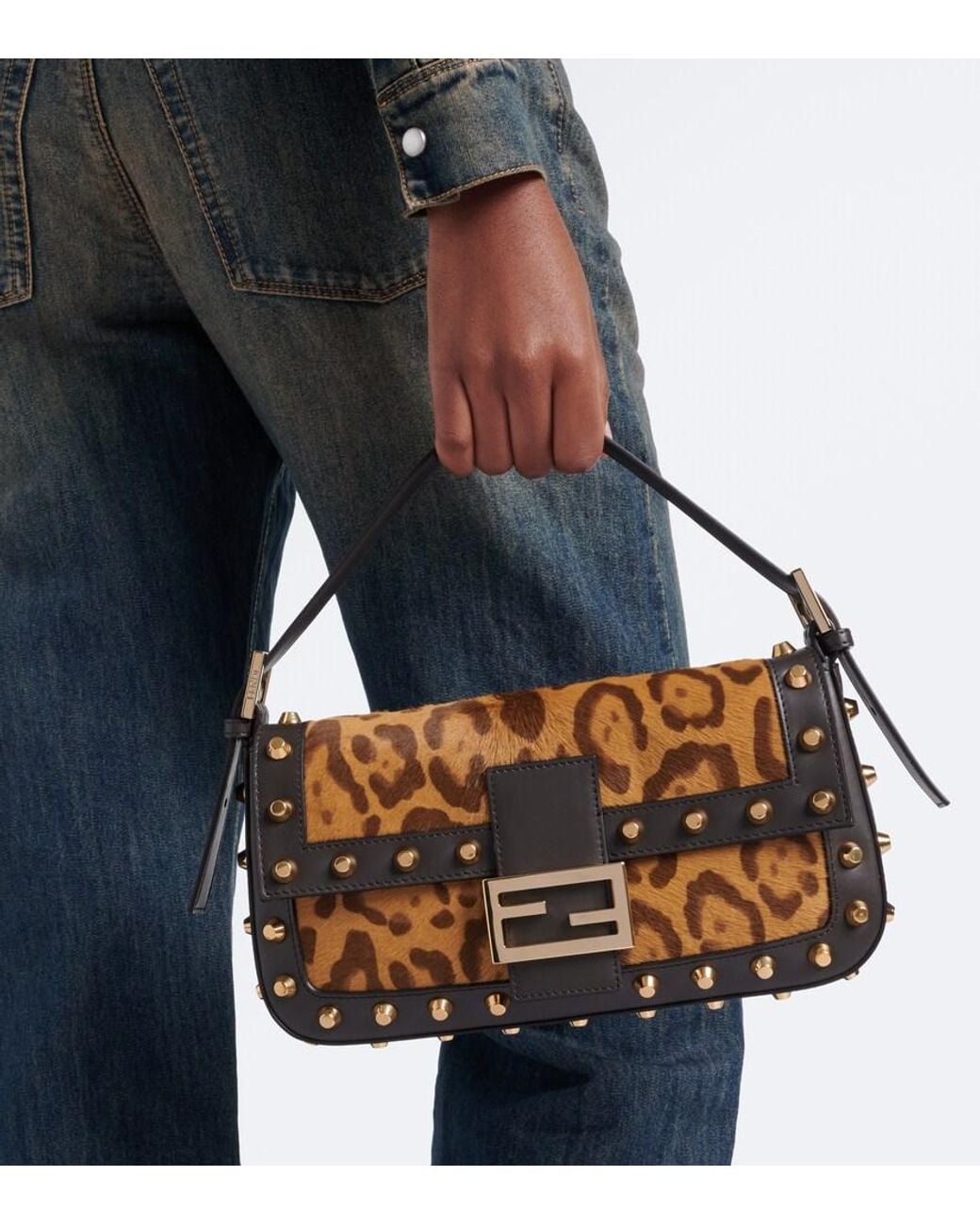 Fendi Metallic Baguette 26424 Calf Hair Shoulder Bag