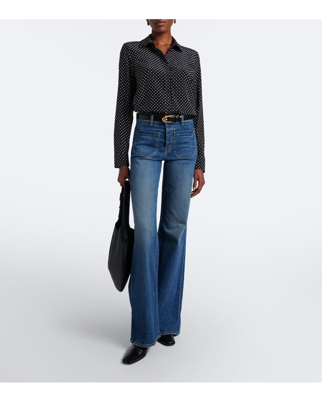 Nili Lotan Blue Gana Polka-Dot Silk Shirt