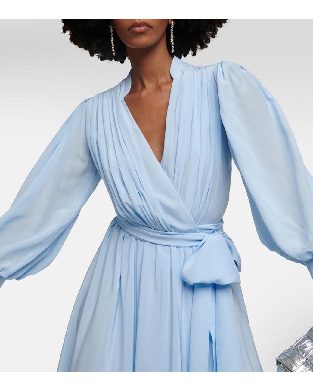 Costarellos Blue Draped Silk Midi Dress