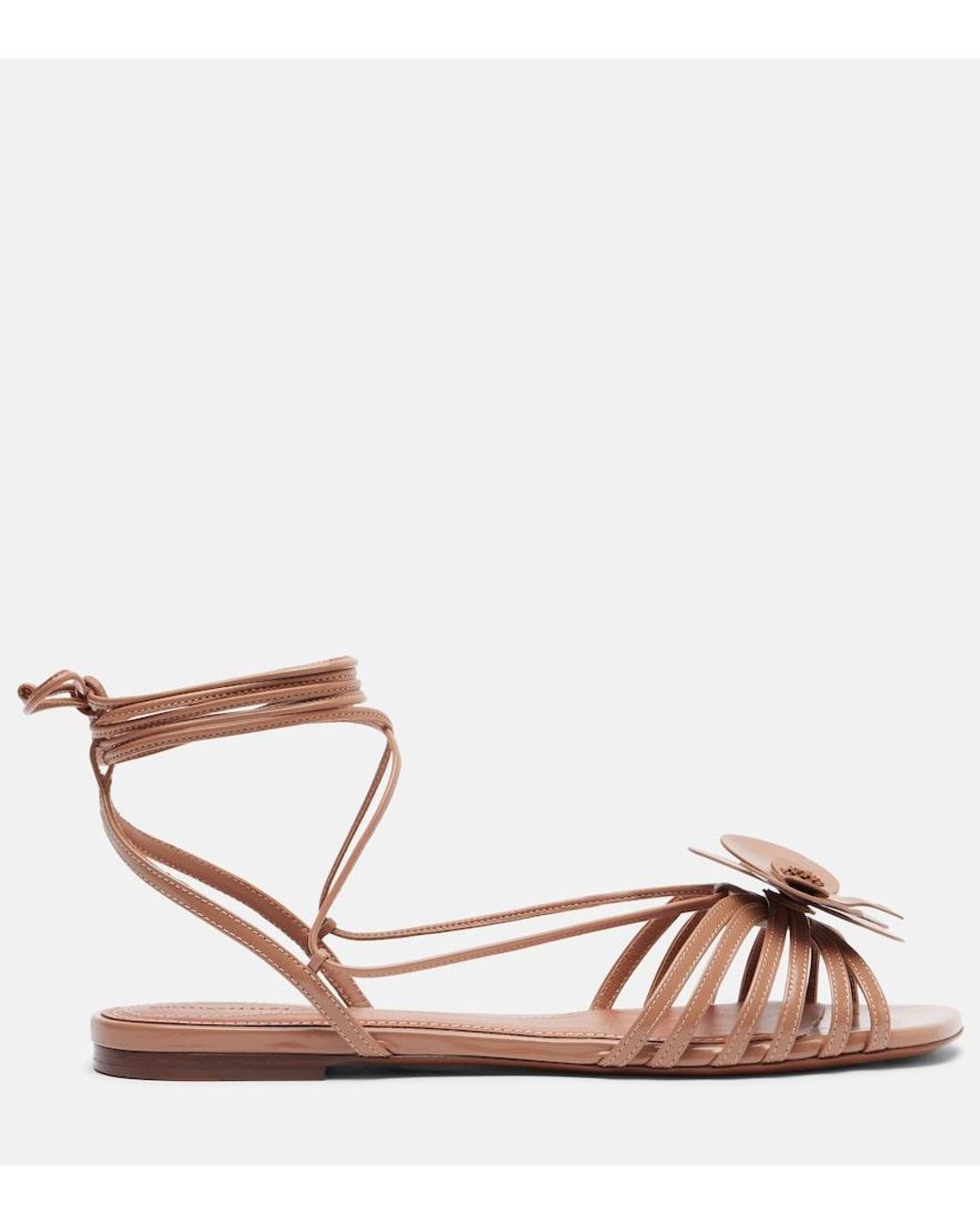 Zimmermann Pink Orchid Floral-Applique Leather Sandals