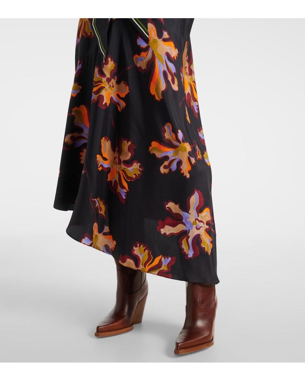 Dorothee Schumacher Black Asymmetric Printed Silk Twill Midi Dress
