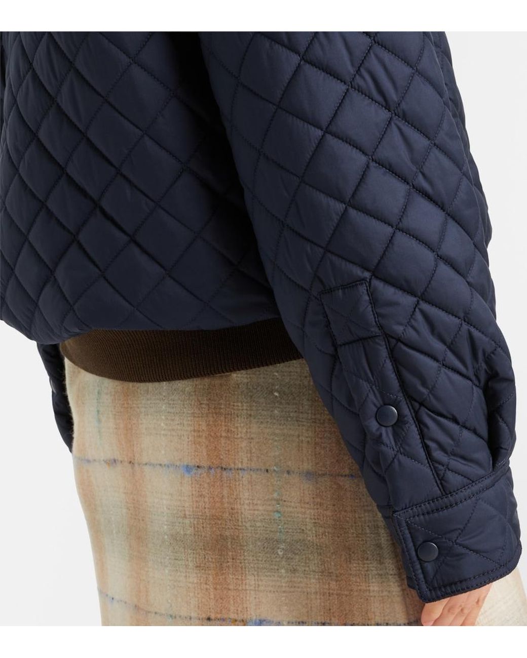 Loewe Blue Contrast-Collar Logo-Patch Quilted Jacket