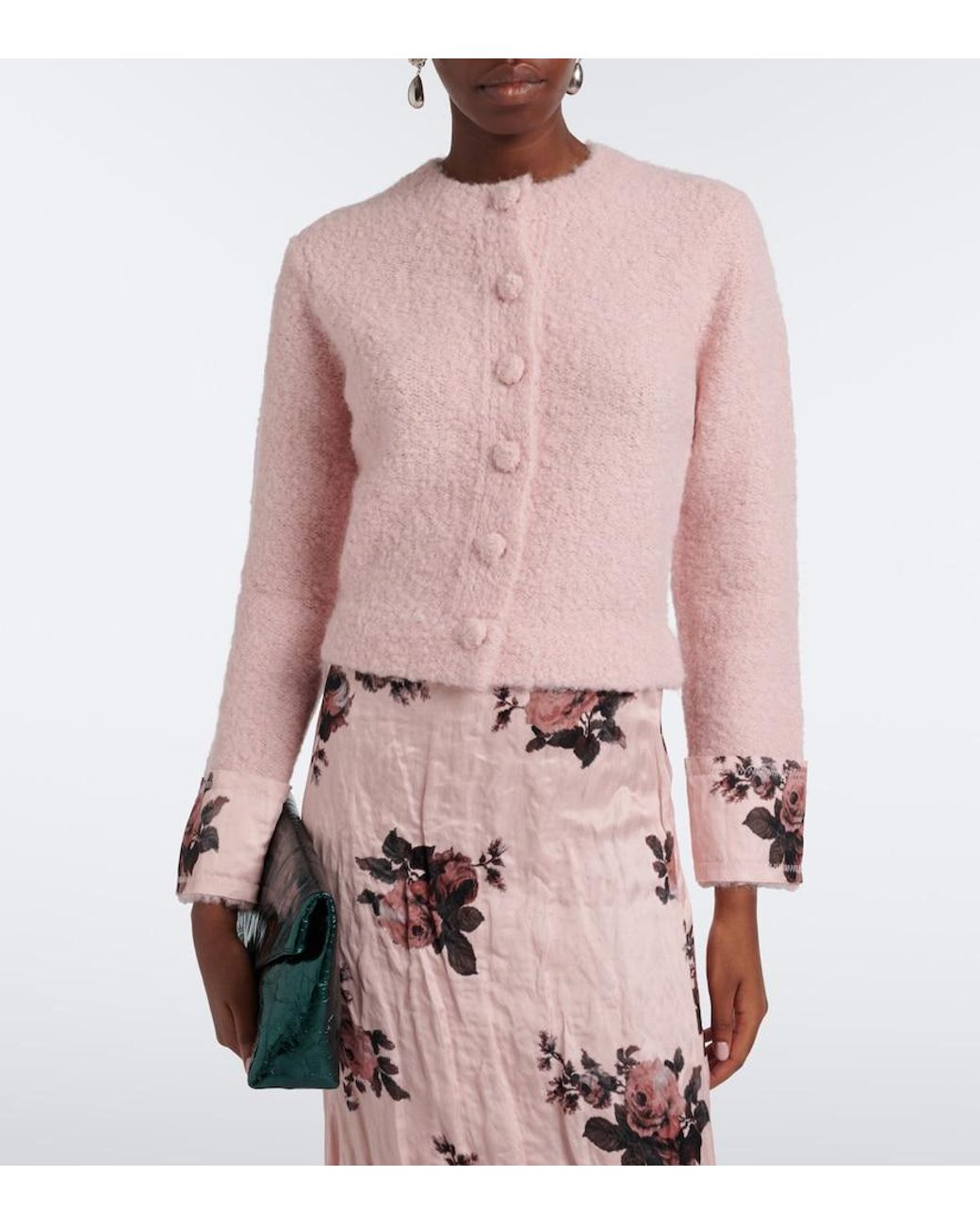 Erdem Pink Floral Wool And Alpaca Boucle Cardigan