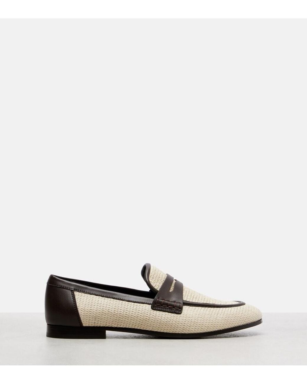 Brunello Cucinelli Black Woven Leather-Trimmed Penny Loafers