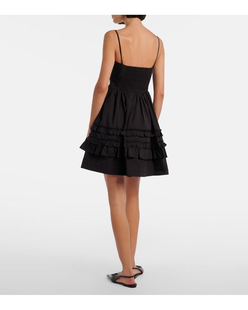 Ganni Black Ruffled Cotton-Blend Minidress