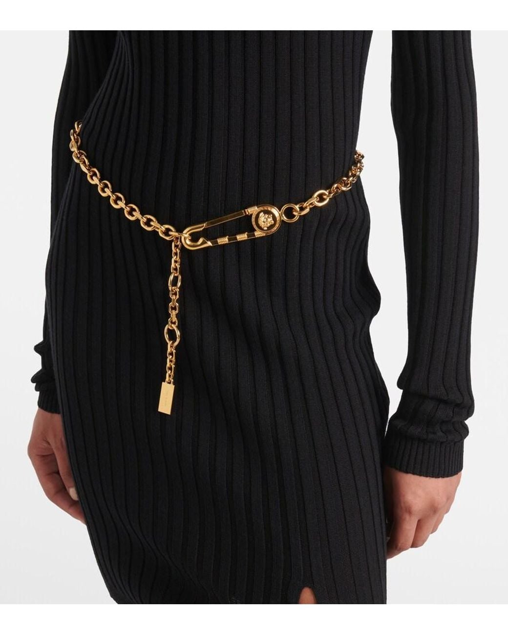 Versace Metallic Medusa Safety Pin Chain Belt