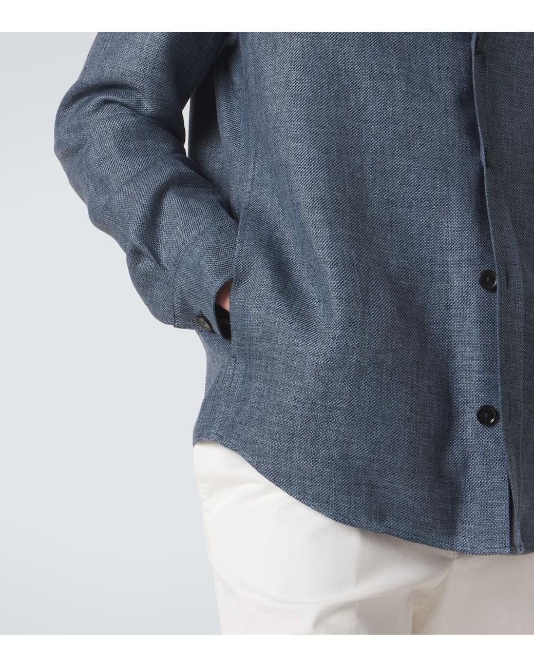Zegna Blue Cashmere, Linen And Silk Overshirt for men