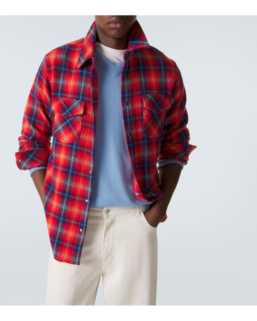 God's True Cashmere Red Checked Cashmere Shirt for men