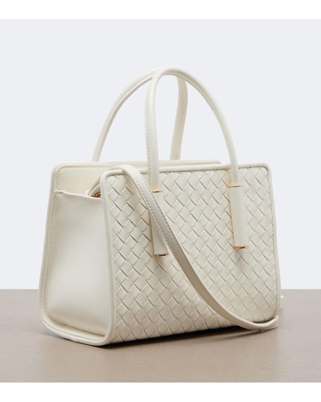 Bottega Veneta White Barbara Baby Leather Top-Handle Bag