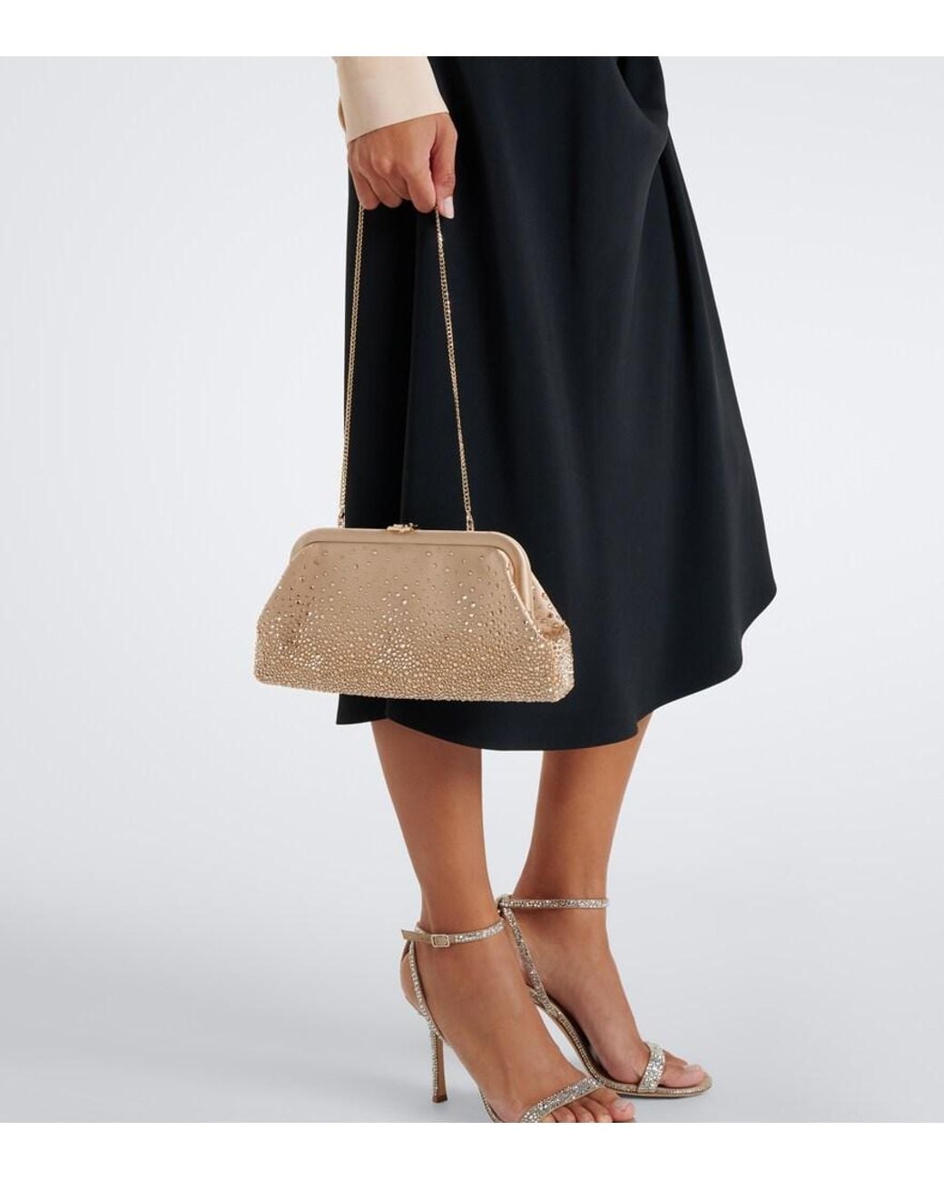 Jimmy Choo Natural Skylar Crystal-Embellished Satin Clutch