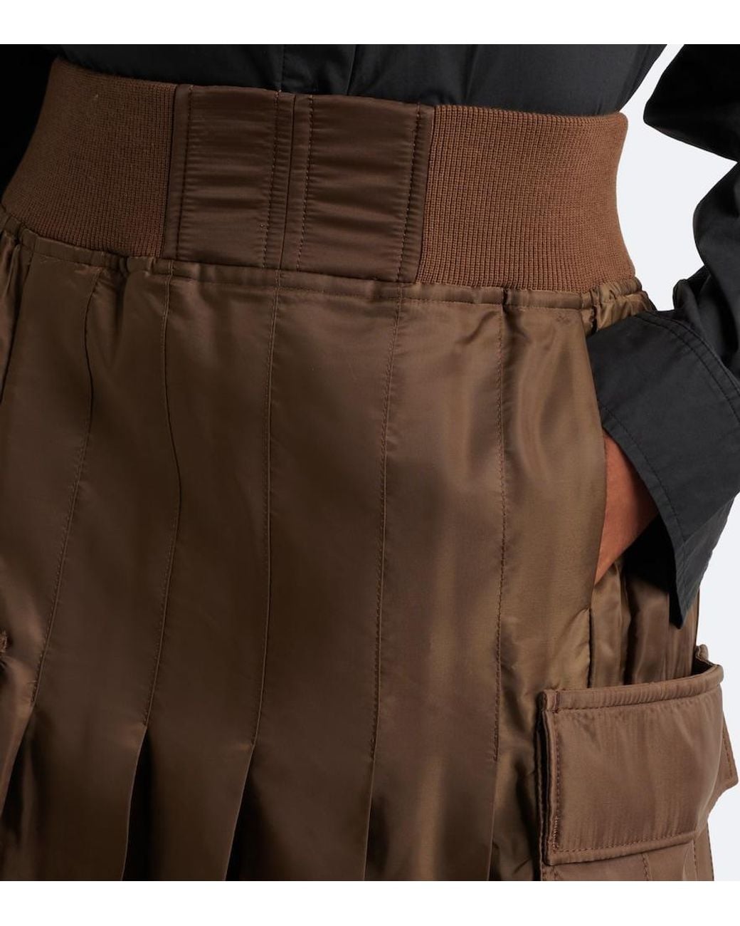 Sacai Brown Pleated Twill Midi Skirt