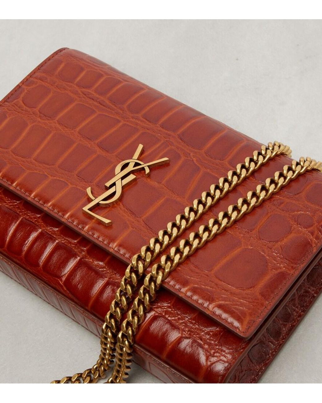 Saint Laurent Red Kate Small Croc-Effect Leather Shoulder Bag