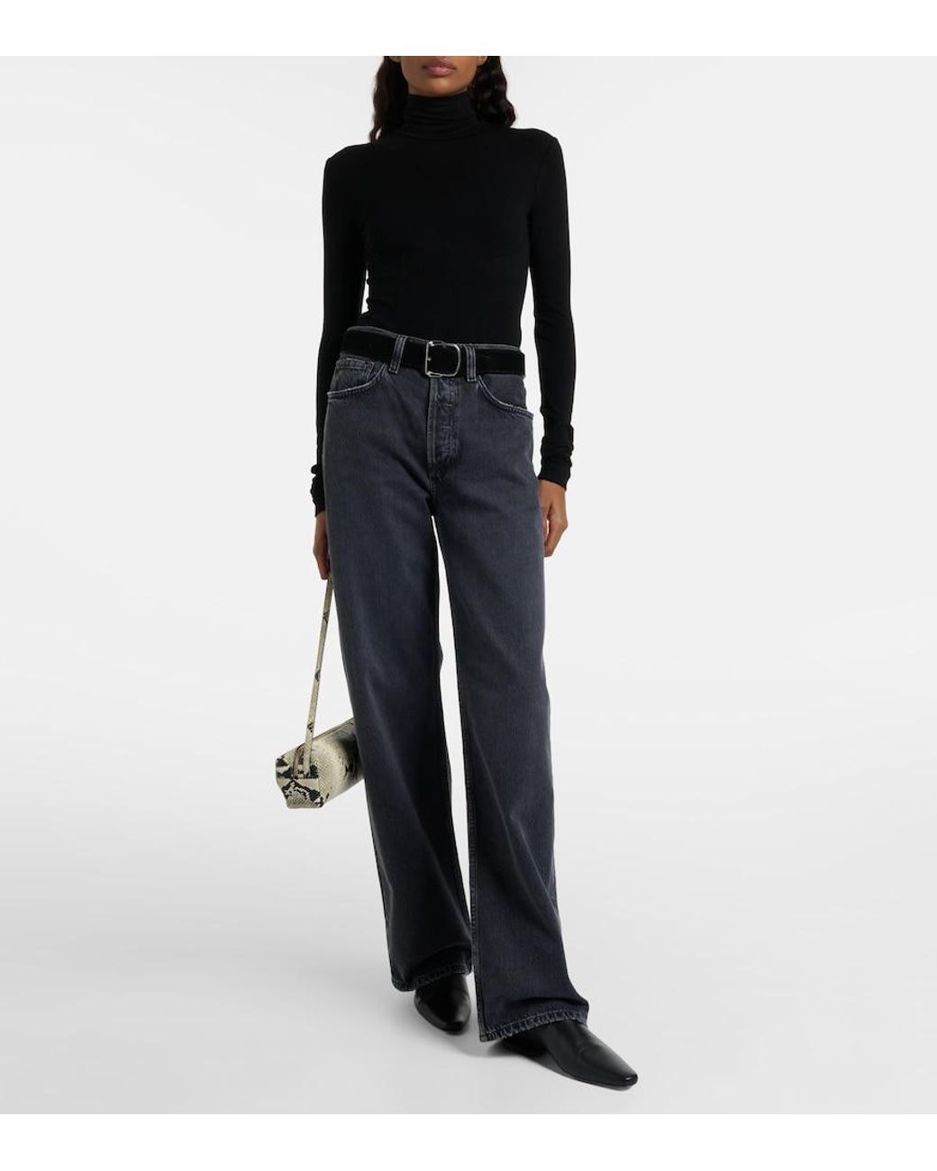 Agolde Black Wilma Jersey Turtleneck Bodysuit