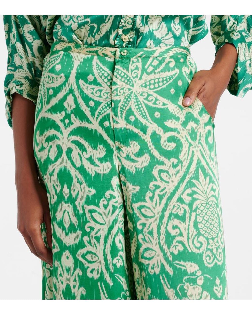 Poupette Green Clea Printed Wide-Leg Pants
