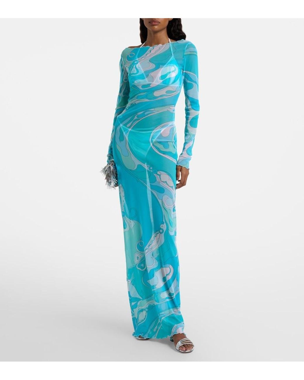 Emilio Pucci Blue Orchidee Sheer Maxi Dress