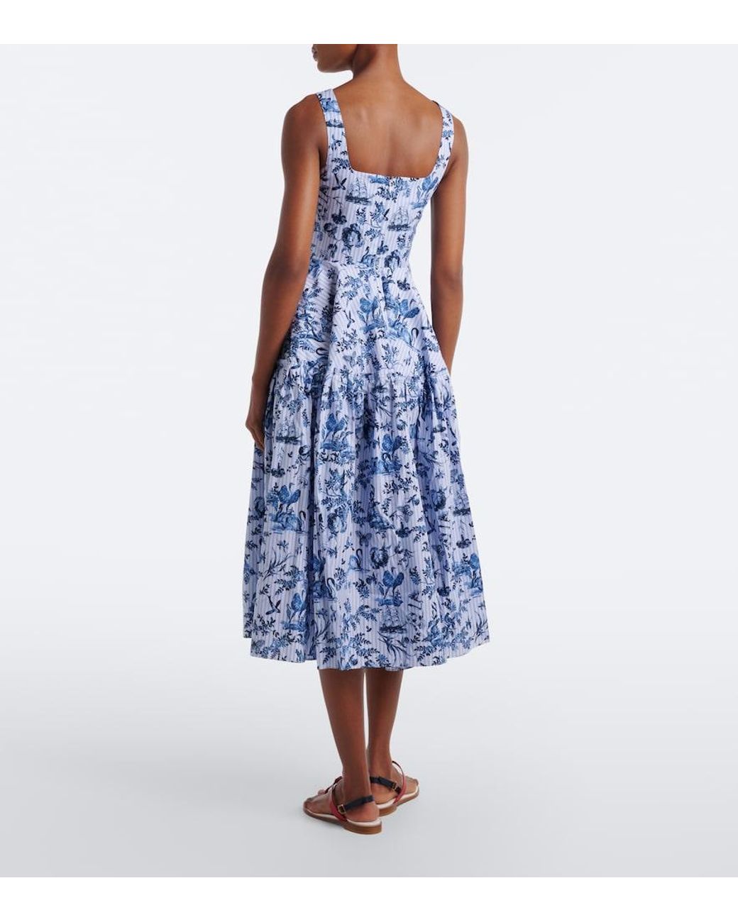 Erdem Blue Striped Printed Cotton Poplin Midi Dress
