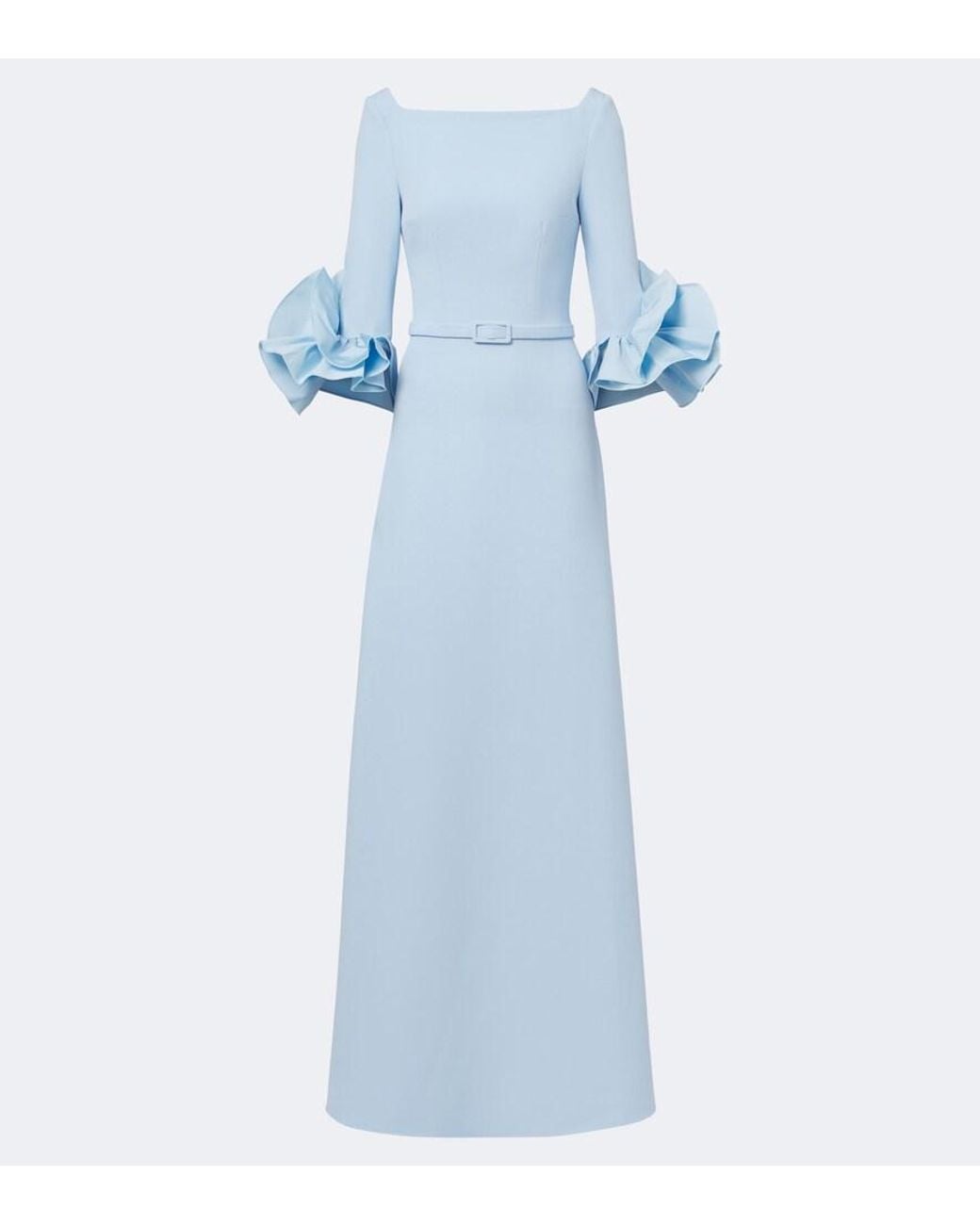 Safiyaa Blue Belisa Belted Ruffled Crepe Gown