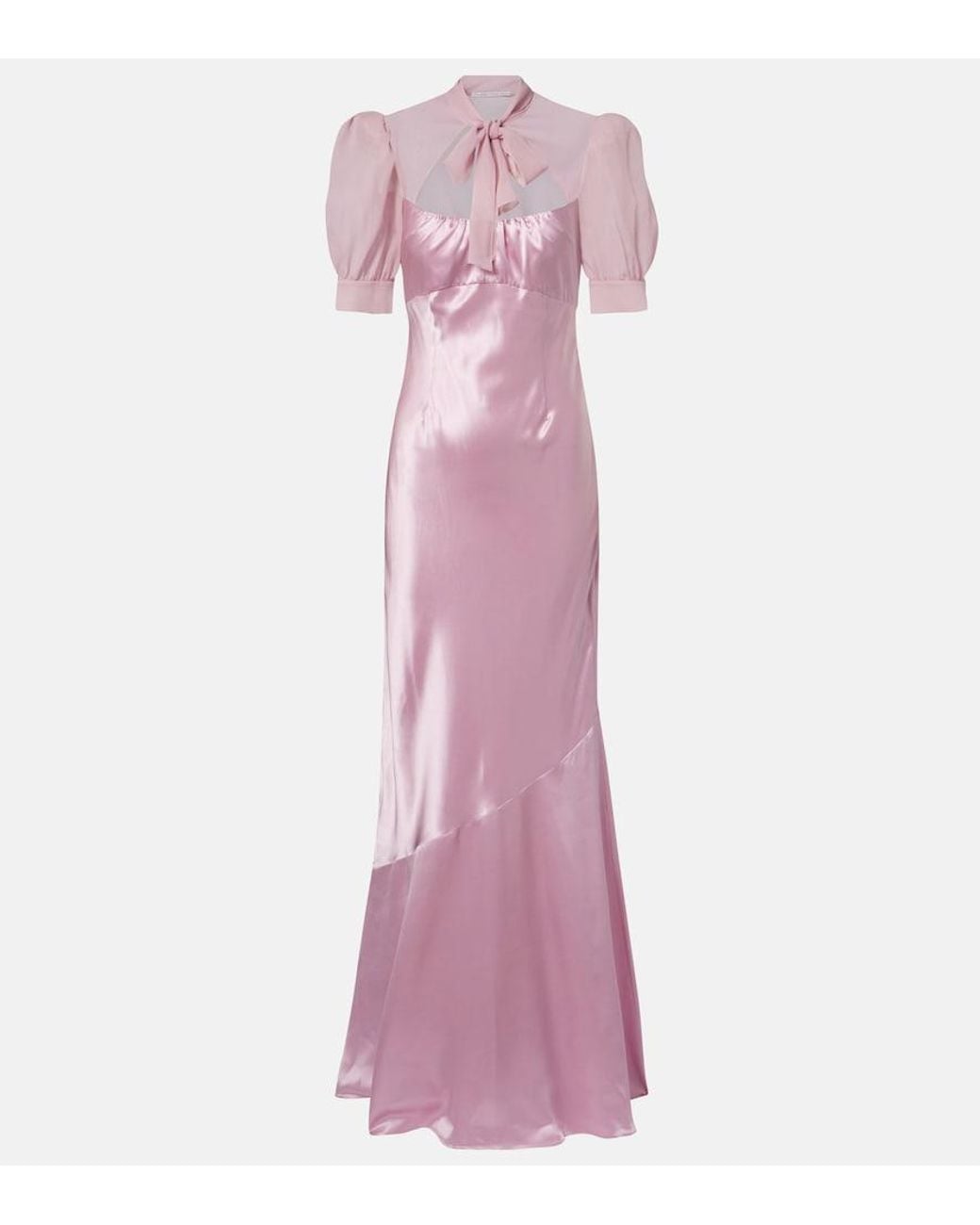 Alessandra Rich Pink Tie-Neck Silk Satin Gown