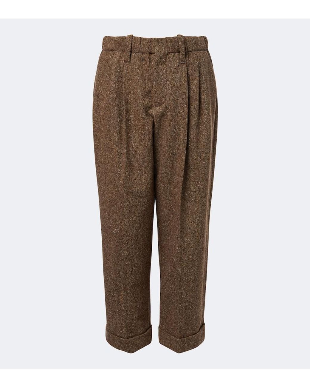 Brunello Cucinelli Brown Wool-Blend Cropped Wide-Leg Pants