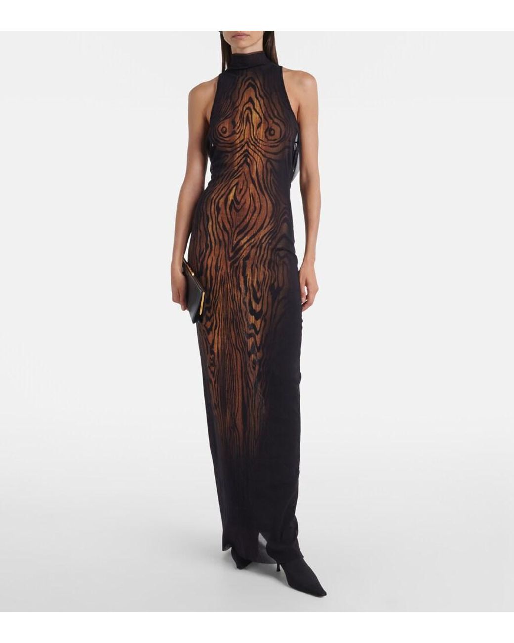 Jean Paul Gaultier Purple Wood Printed Mesh Maxi Dress