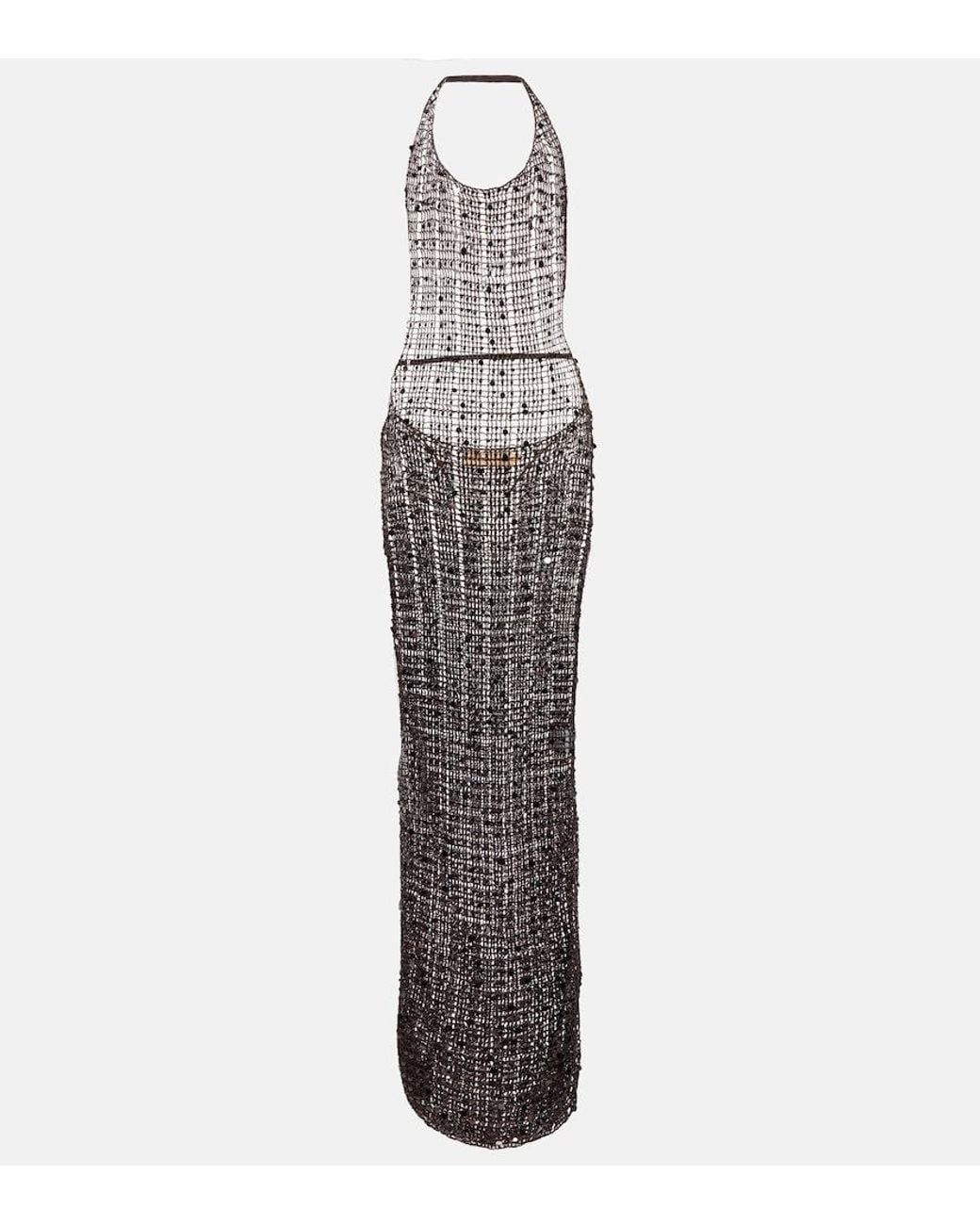 AYA MUSE White Cutout Sequined Maxi Dress
