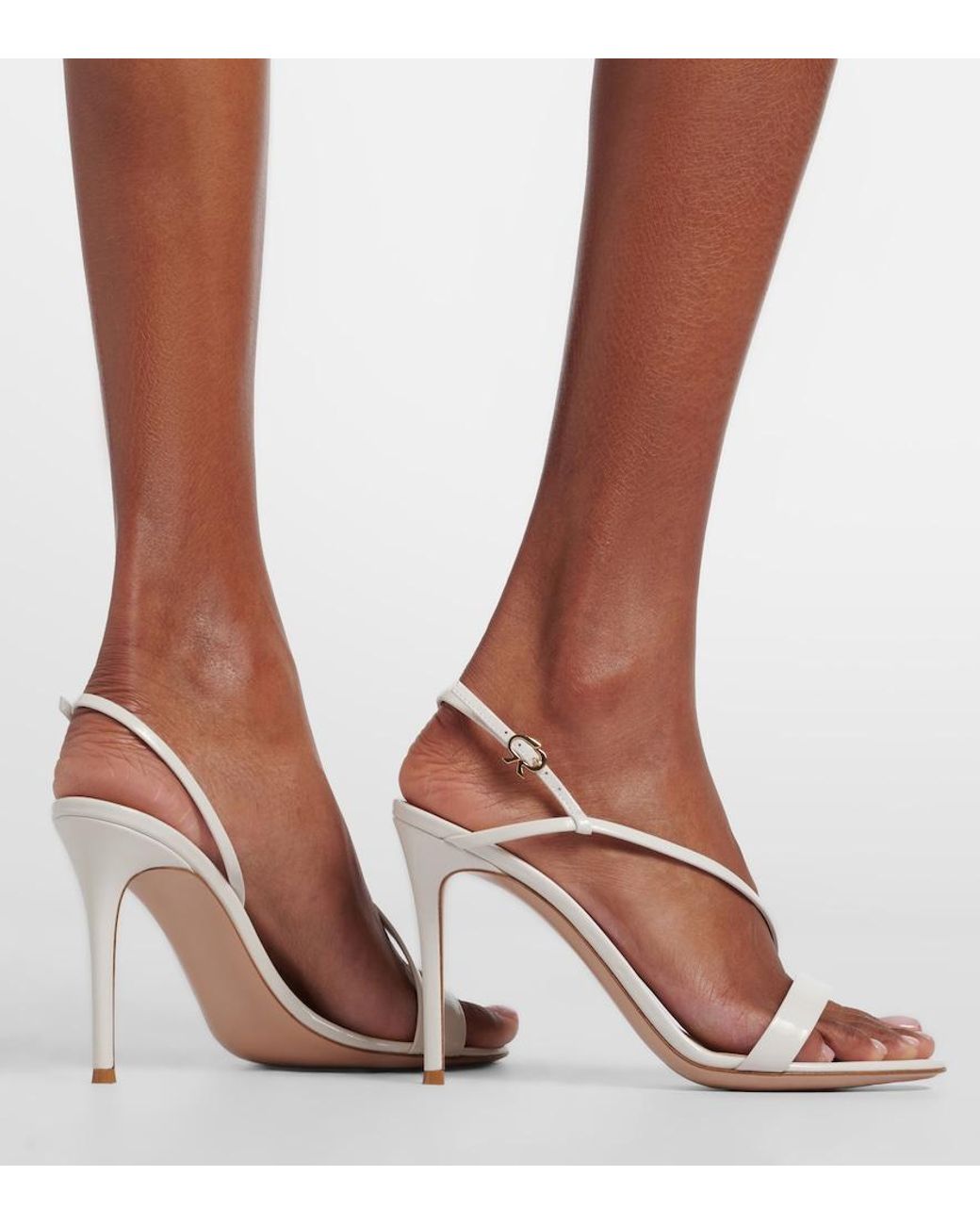 Gianvito Rossi White Patent Leather Slingback Sandals
