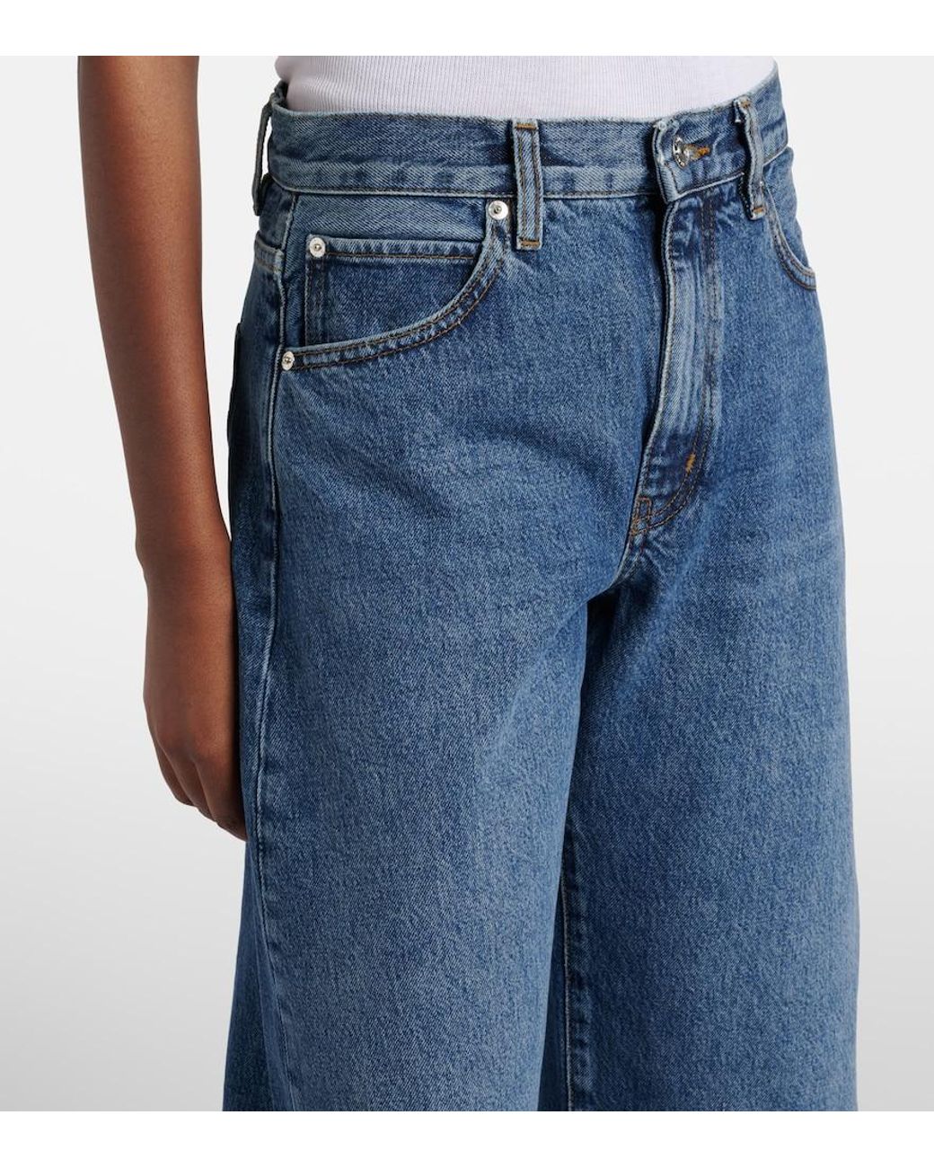 FRAME Blue Bubble Crop Barrel-Leg Jeans