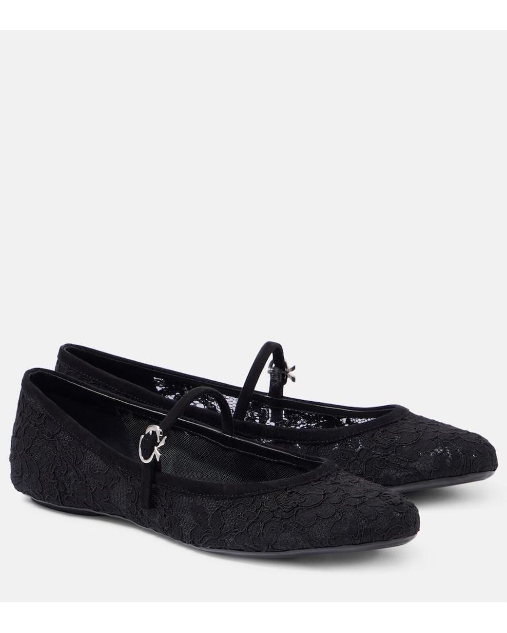 Gianvito Rossi Black Mj Leather-Trimmed Lace Ballet Flats