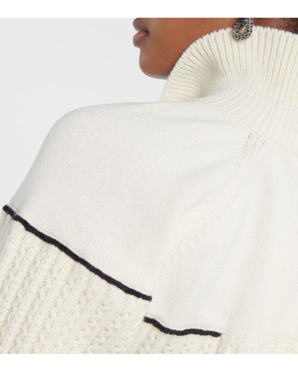 Victoria Beckham Natural Double-Collar Wool Sweater