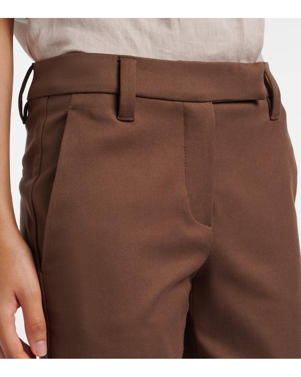 Brunello Cucinelli Brown Cotton-Blend Slim Pants