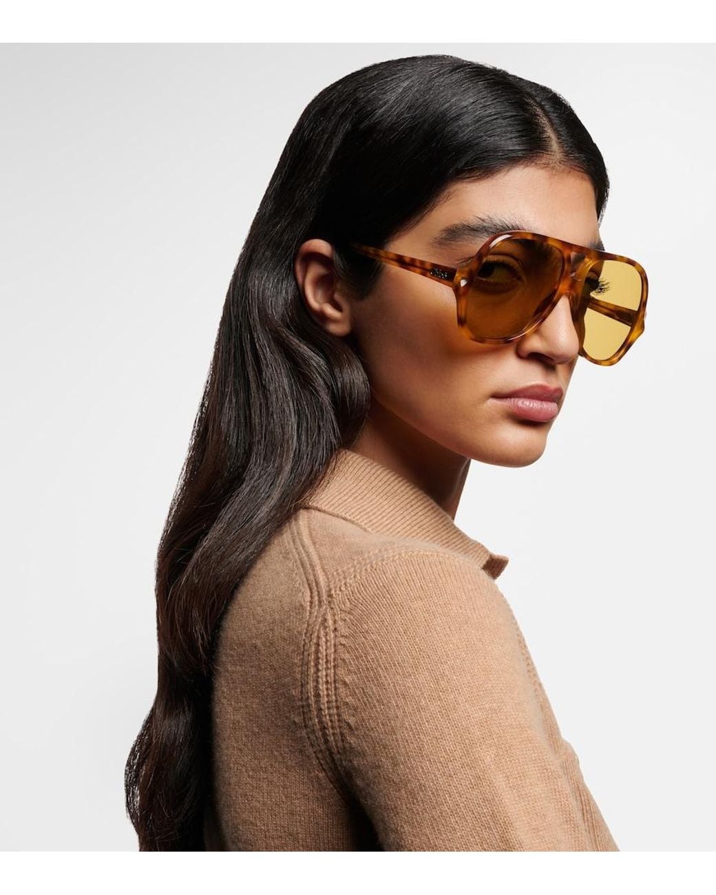 Chloé Brown Logo Aviator Sunglasses
