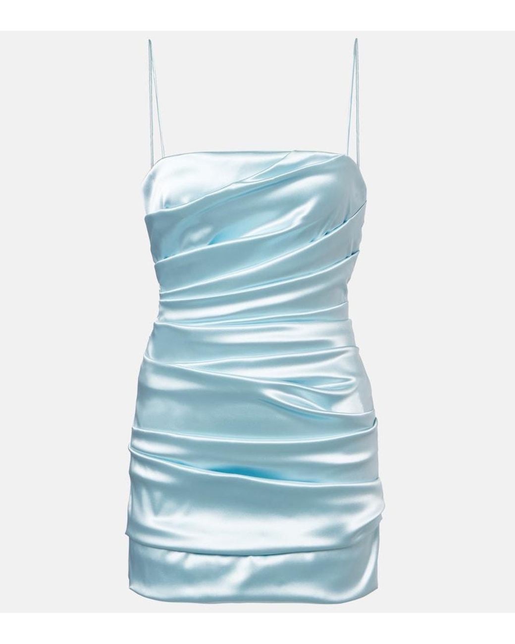 Dolce & Gabbana Blue Ruched Satin Minidress