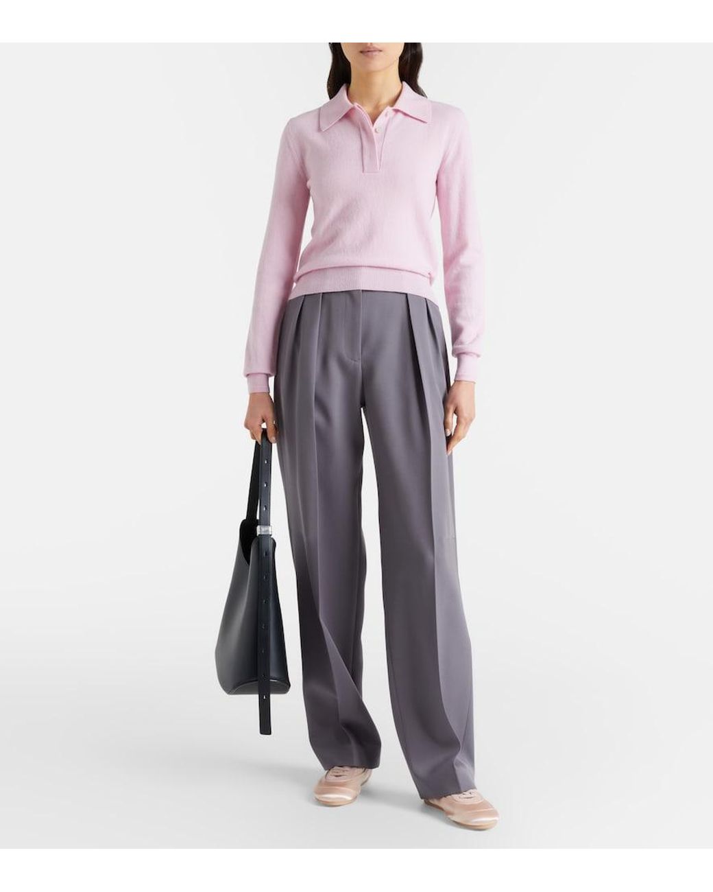 Jil Sander Gray Wool Gabardine Wide-Leg Pants